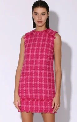 Dresses>Walter Baker Bethani Dress, Magenta Electric Tweed