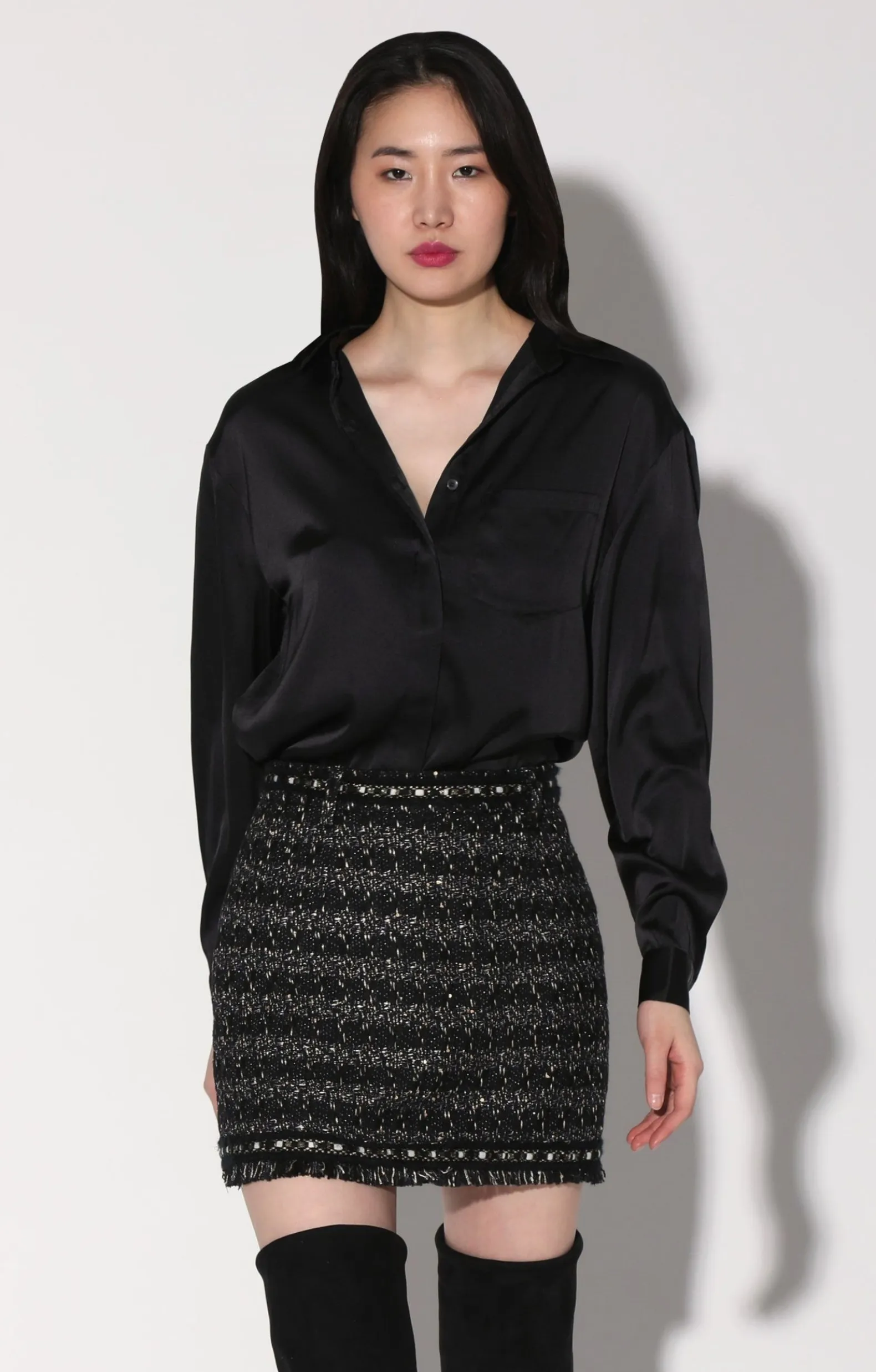 Bottoms>Walter Baker Charlotte Skirt, Tribeca Tweed Black Black