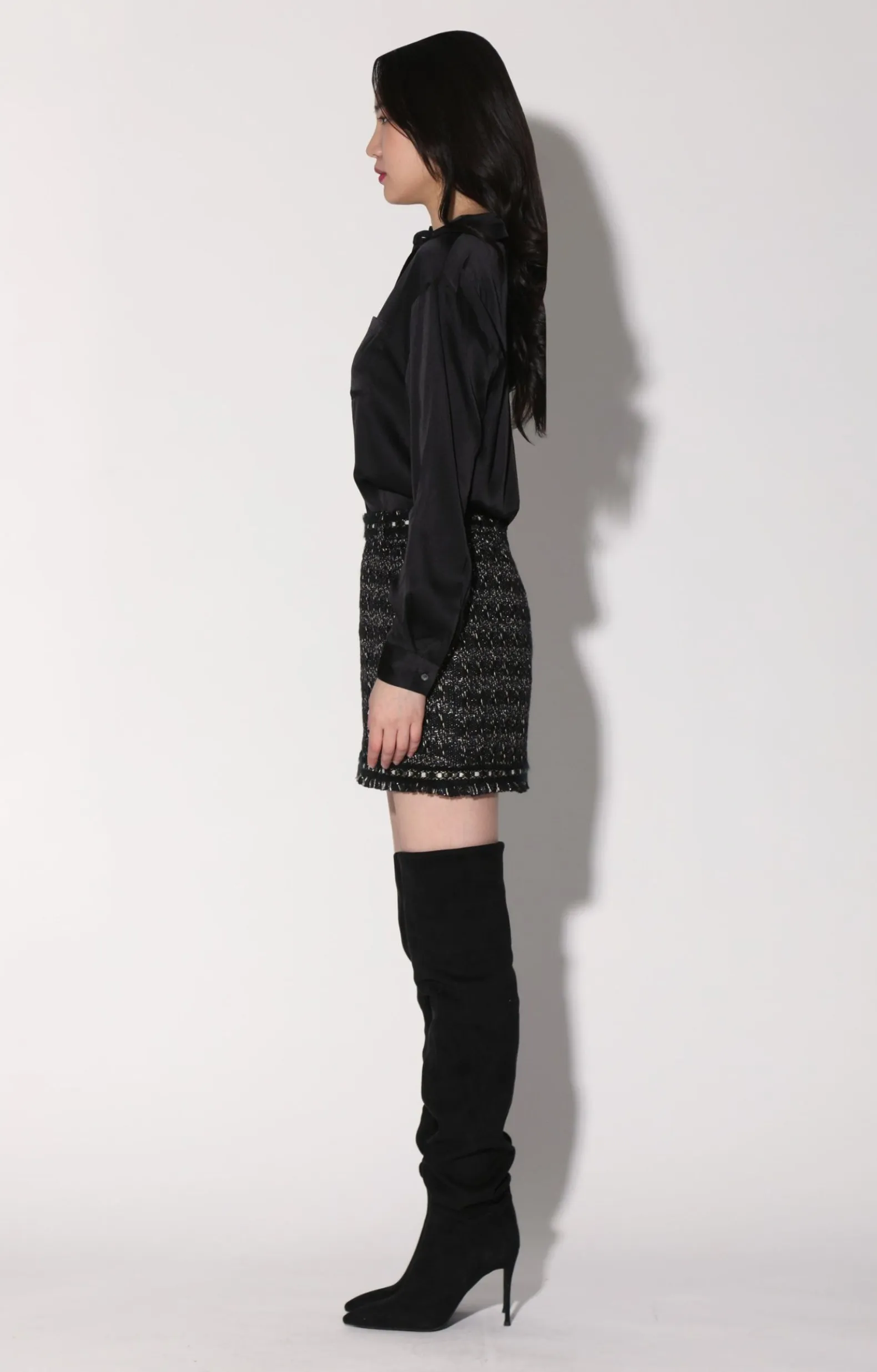 Bottoms>Walter Baker Charlotte Skirt, Tribeca Tweed Black Black