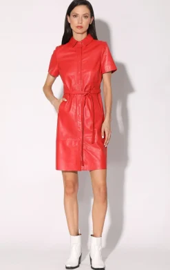 Leather>Walter Baker Chloe Dress, Scarlet-Leather
