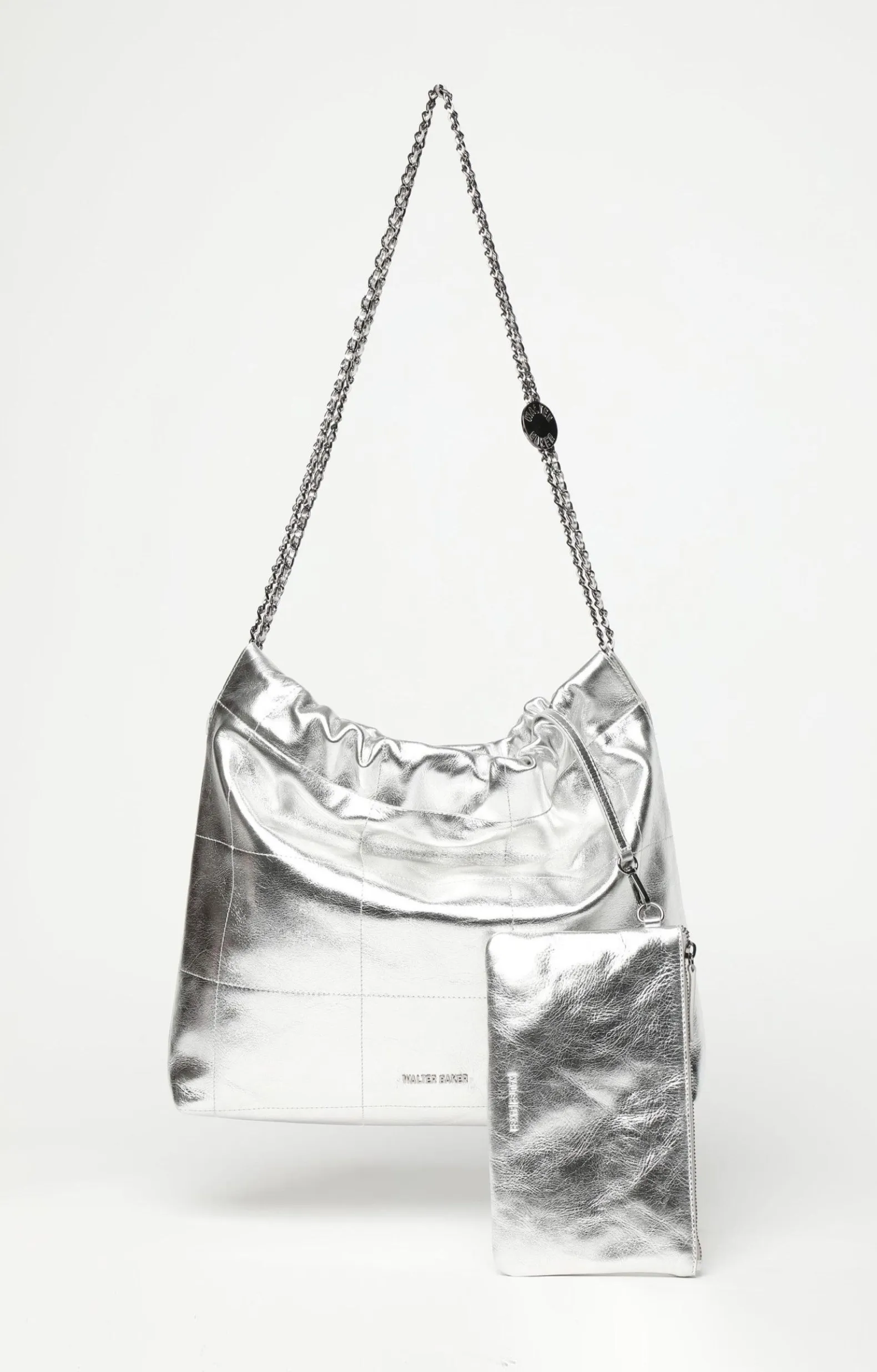 Handbags>Walter Baker Cleo Shoulder, Metallic Silver