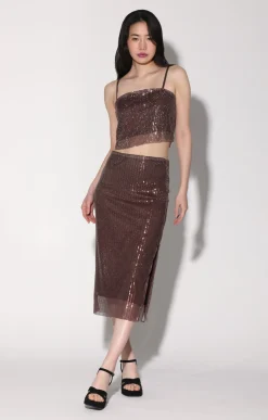 Bottoms>Walter Baker Crista Skirt, City Sequin Mink