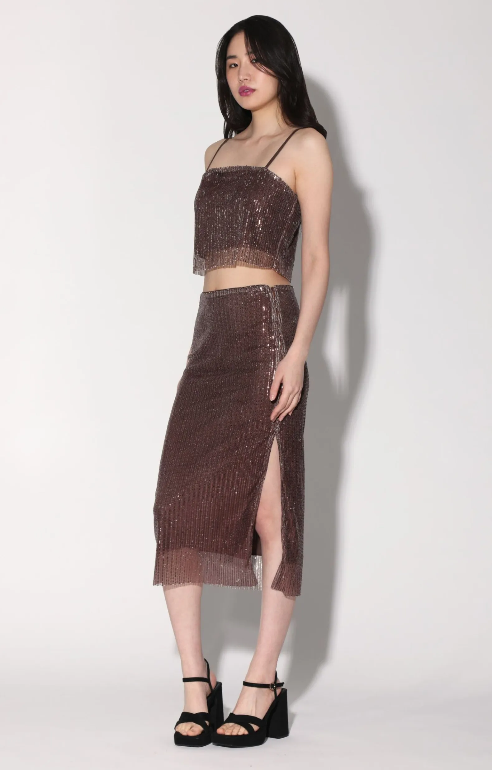 Bottoms>Walter Baker Crista Skirt, City Sequin Mink