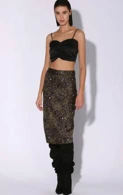 Bottoms>Walter Baker Daya Skirt, Olive Leopard