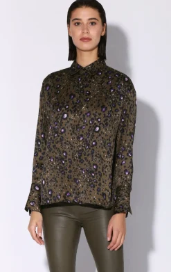 Tops>Walter Baker Delisse Top, Olive Leopard