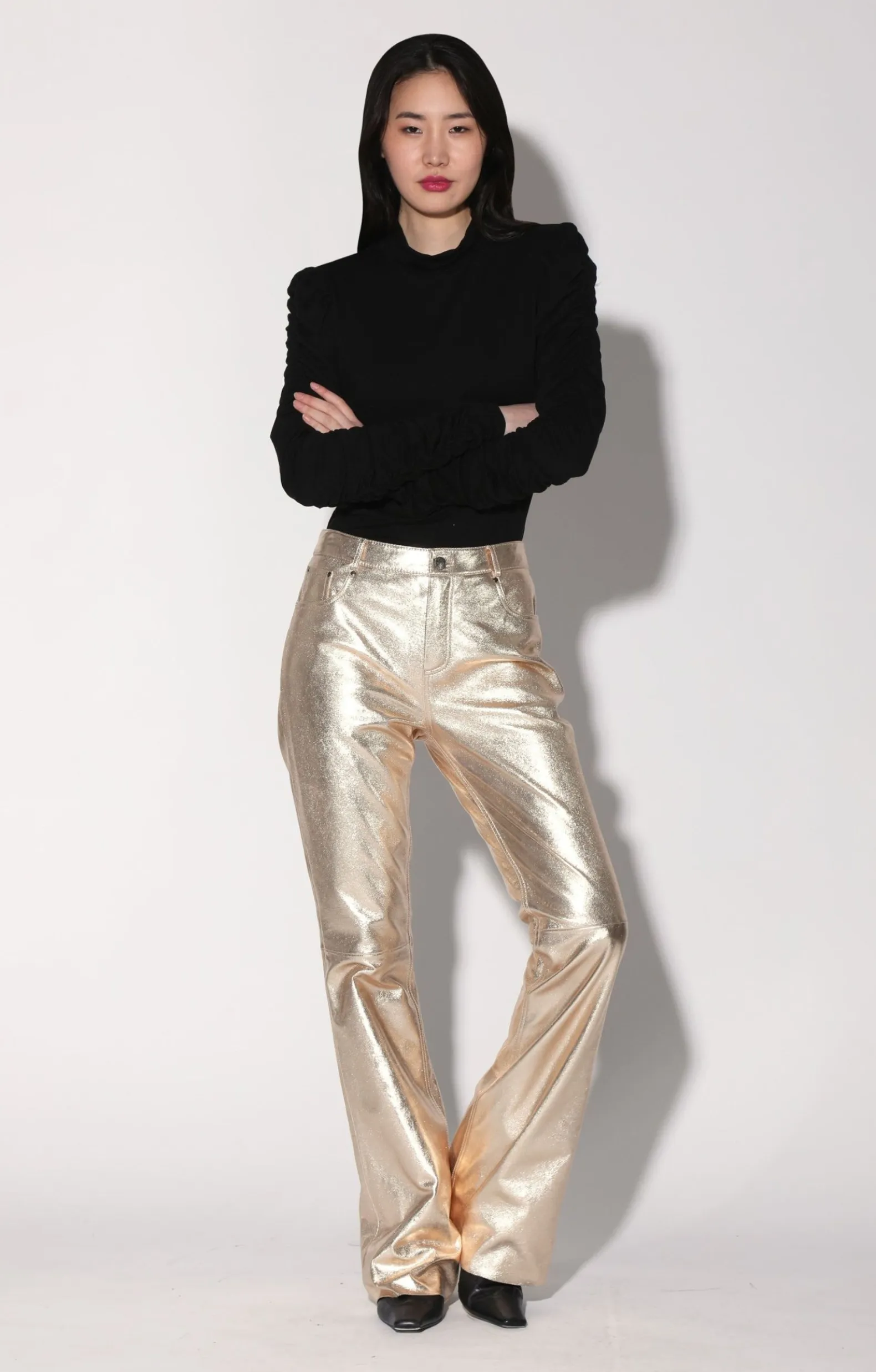 Bottoms>Walter Baker Dimitri Pant, Gold-Leather