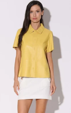 Tops>Walter Baker Eros Top, Pale Yellow-Leather