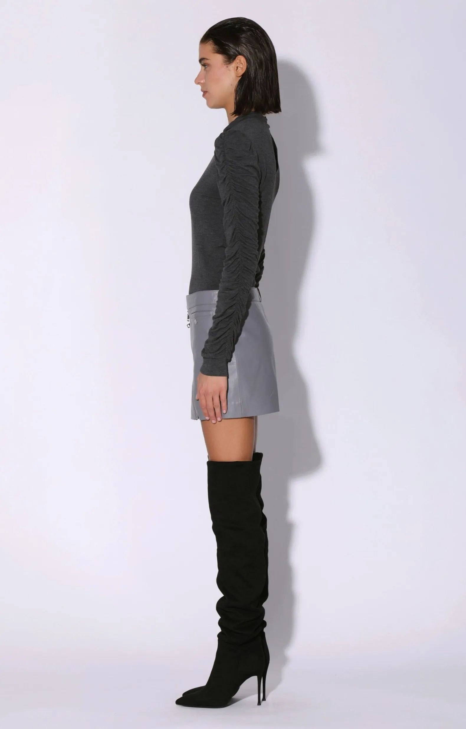 Leather>Walter Baker Gavriel Skirt, Granite-Leather