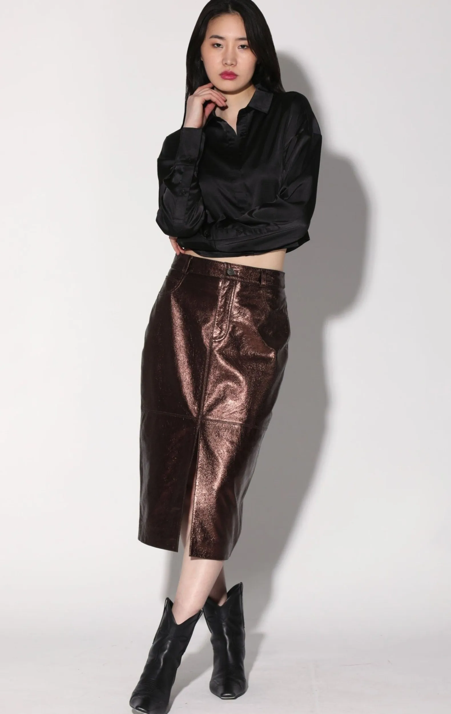 Bottoms>Walter Baker Glynice Skirt, Bronze Leather