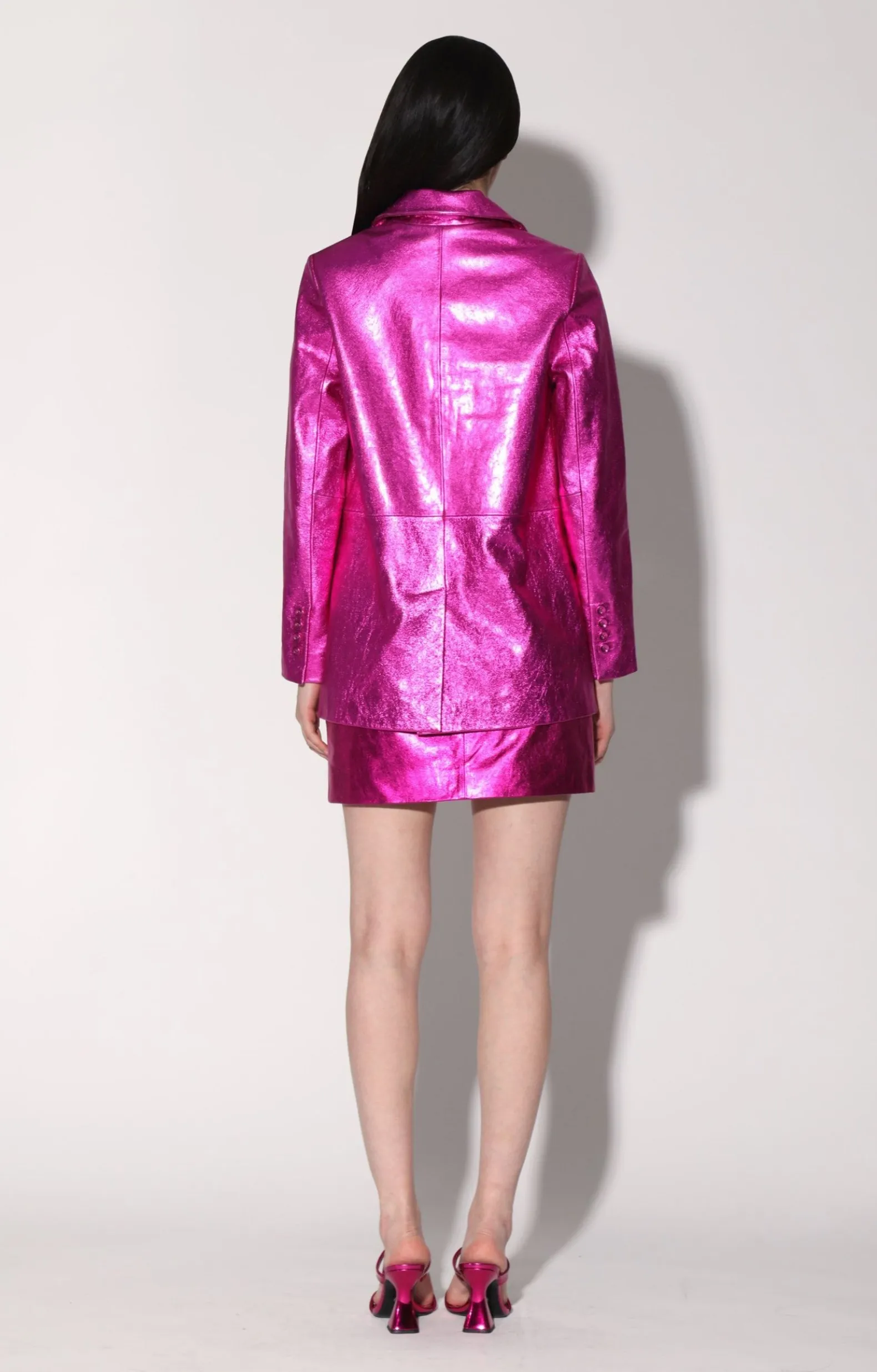 Jackets>Walter Baker Kiki Blazer, Fuchsia Metallic-Leather