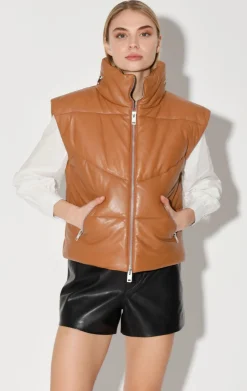 Leather>Walter Baker Landon Vest, Camel-Puffer Leather