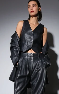 Leather>Walter Baker Leslee Vest, Black-Leather