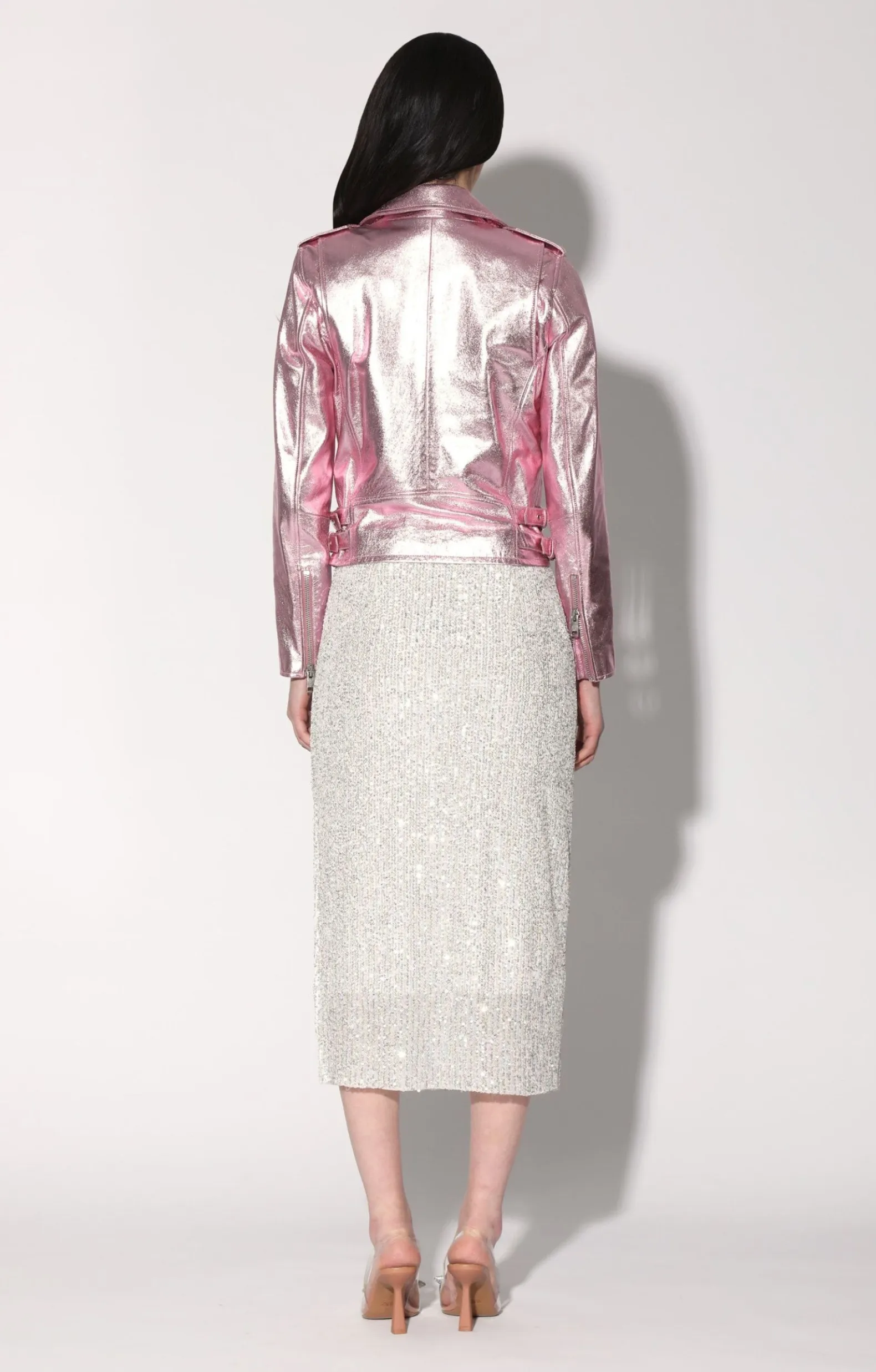 Leather>Walter Baker Liz Jacket, Pink Frost Metallic-Leather
