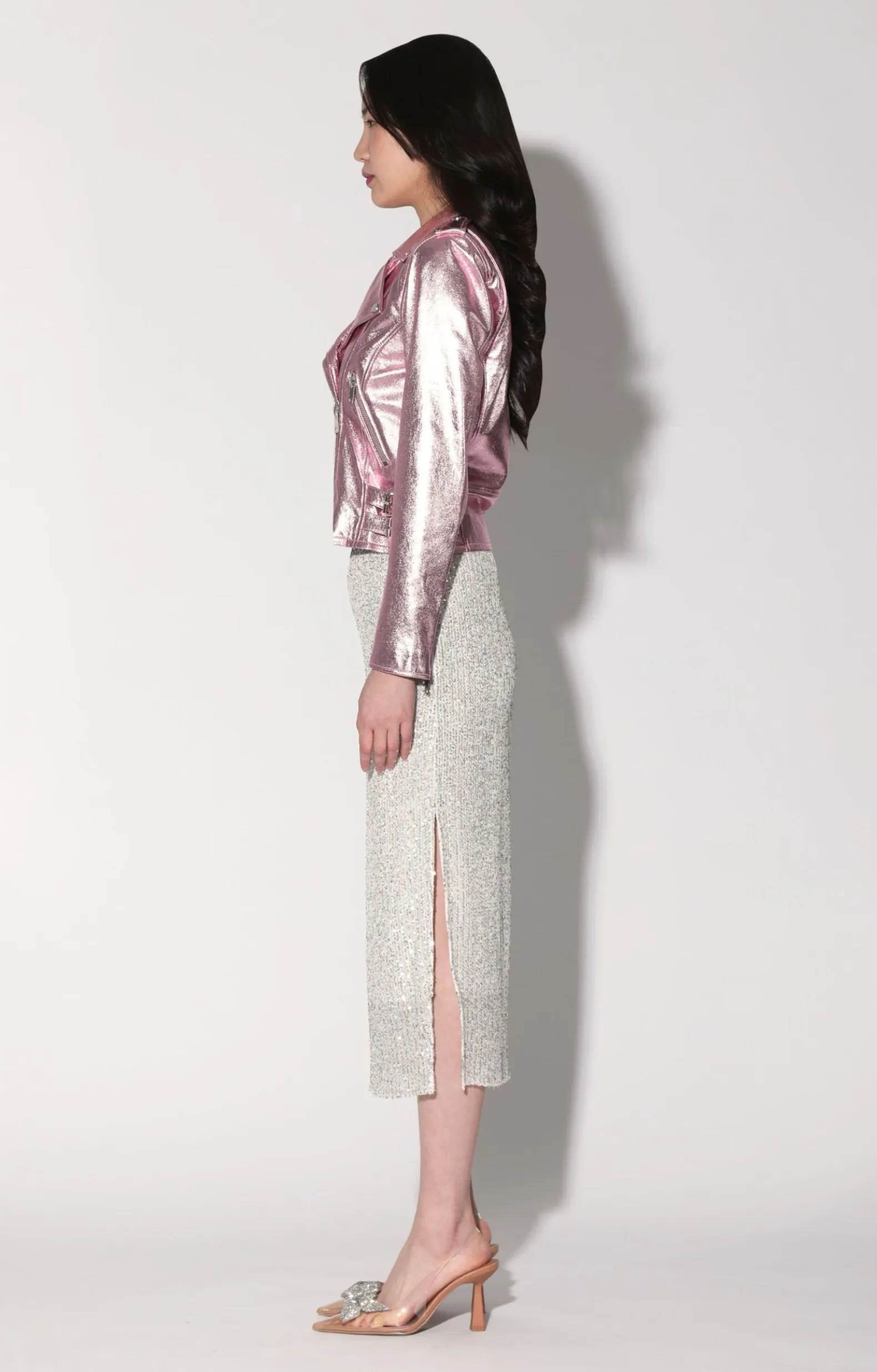 Leather>Walter Baker Liz Jacket, Pink Frost Metallic-Leather