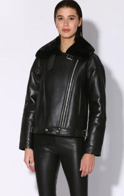 Leather>Walter Baker Mariah Jacket, Black Leather Black Fur-Leather Shearling
