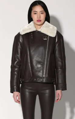 Leather>Walter Baker Mariah Jacket, Mocha Leather Off White Fur-Leather Shearling