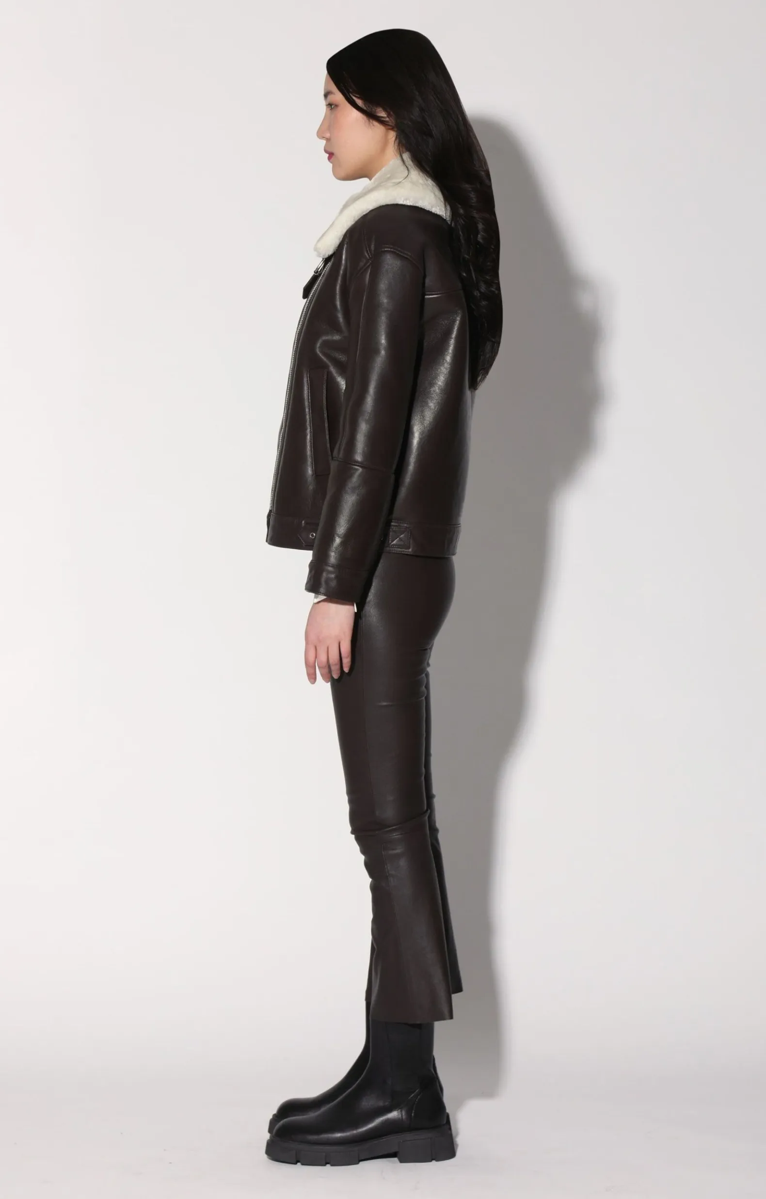 Leather>Walter Baker Mariah Jacket, Mocha Leather Off White Fur-Leather Shearling