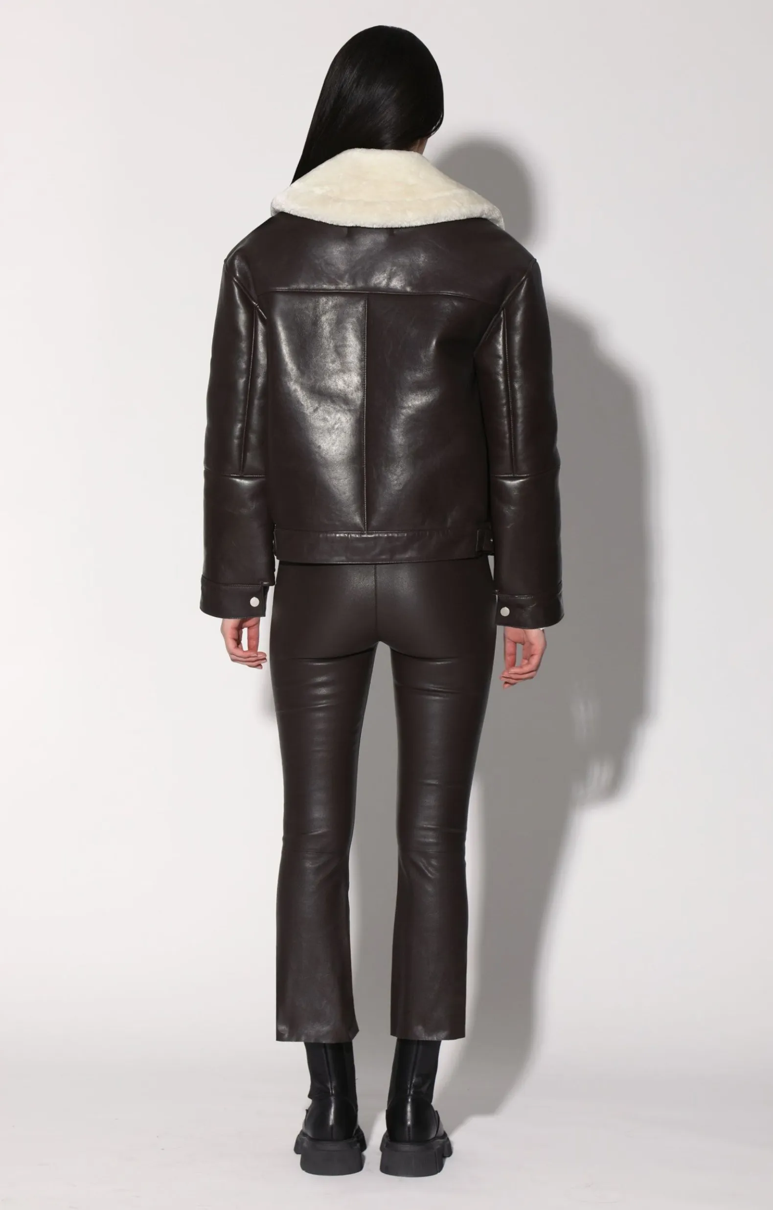 Leather>Walter Baker Mariah Jacket, Mocha Leather Off White Fur-Leather Shearling