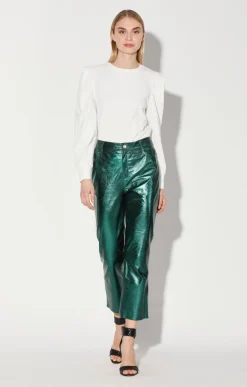 Bottoms>Walter Baker Selma Pant, Emerald Metallic-Leather