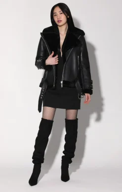 Jackets>Walter Baker Whitney Jacket, Black Leather/ Black Fur-Leather